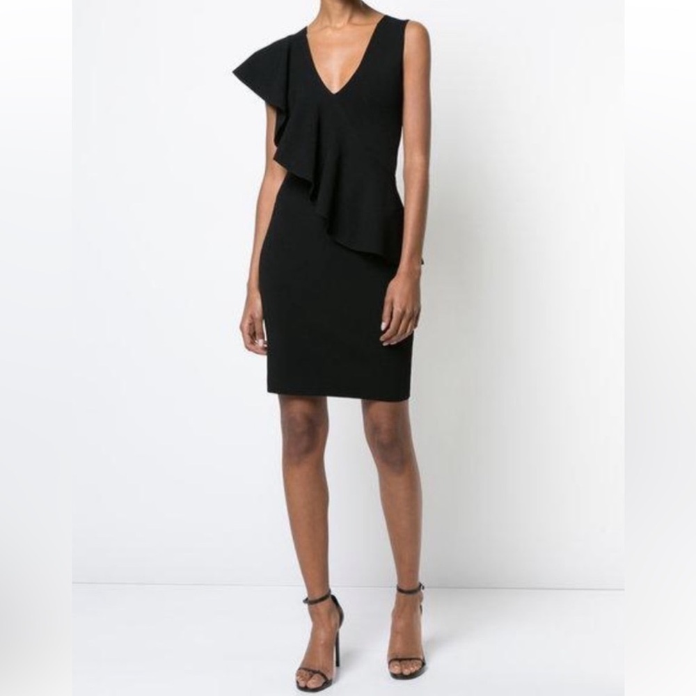 Diane Von Fusternberg DVF Sleeveless Asymmetrical Ruffle Front Dress Black Sz M